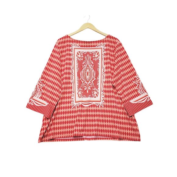 Bob‎ Mackie Tunic Women Plus Sz 3X MultiPrint Artsy Flowy Boho Top Stretch Top - Picture 2 of 9